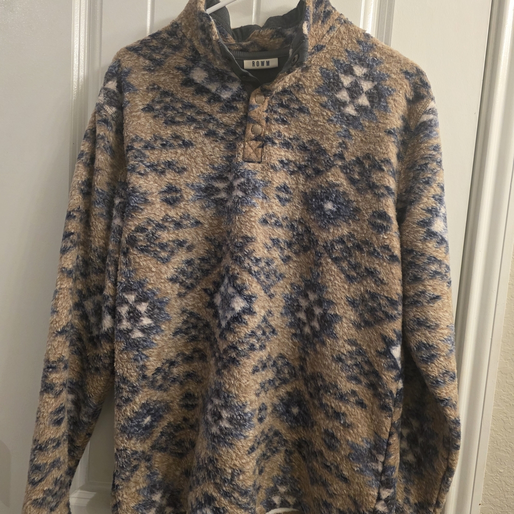 KOTY Men's Turtleneck Sweater - Blue and Tan Pattern